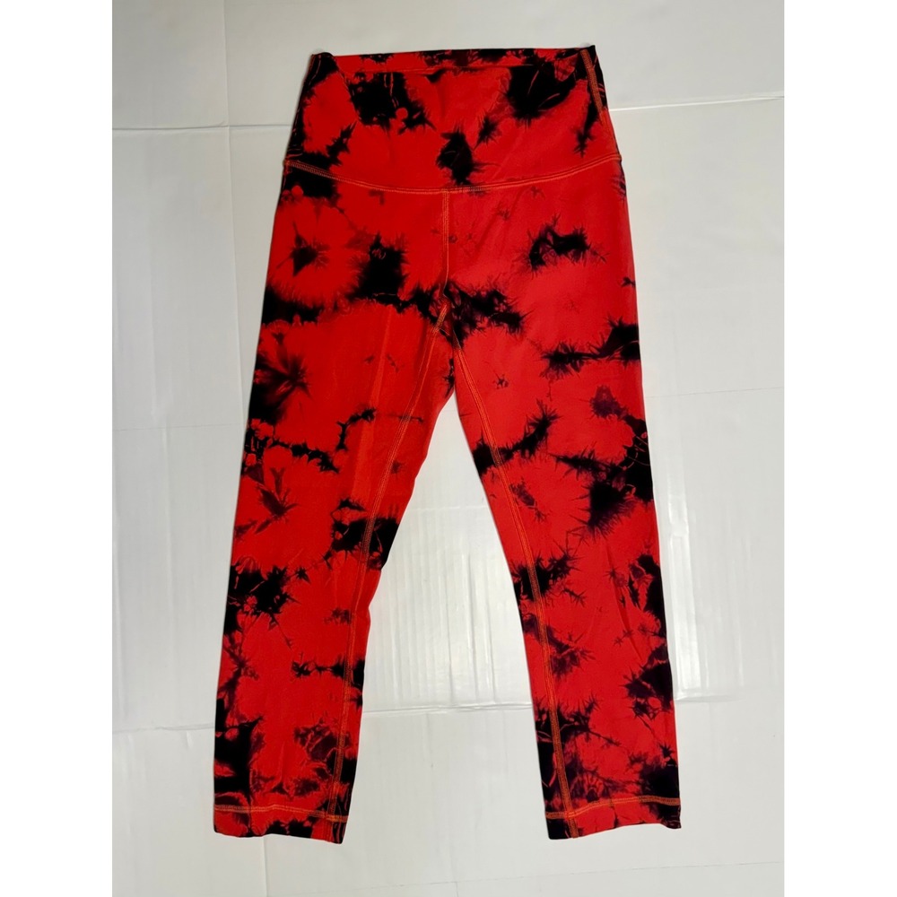 Lululemon High Rise Crop Leggings Red Black Tie Dye Yoga Pants Size 4 21" Inseam